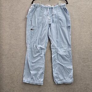 Lii Women Scrub Pants M PETITE Blue Cargo Drawstring Button PO#HB9942 27" Inseam